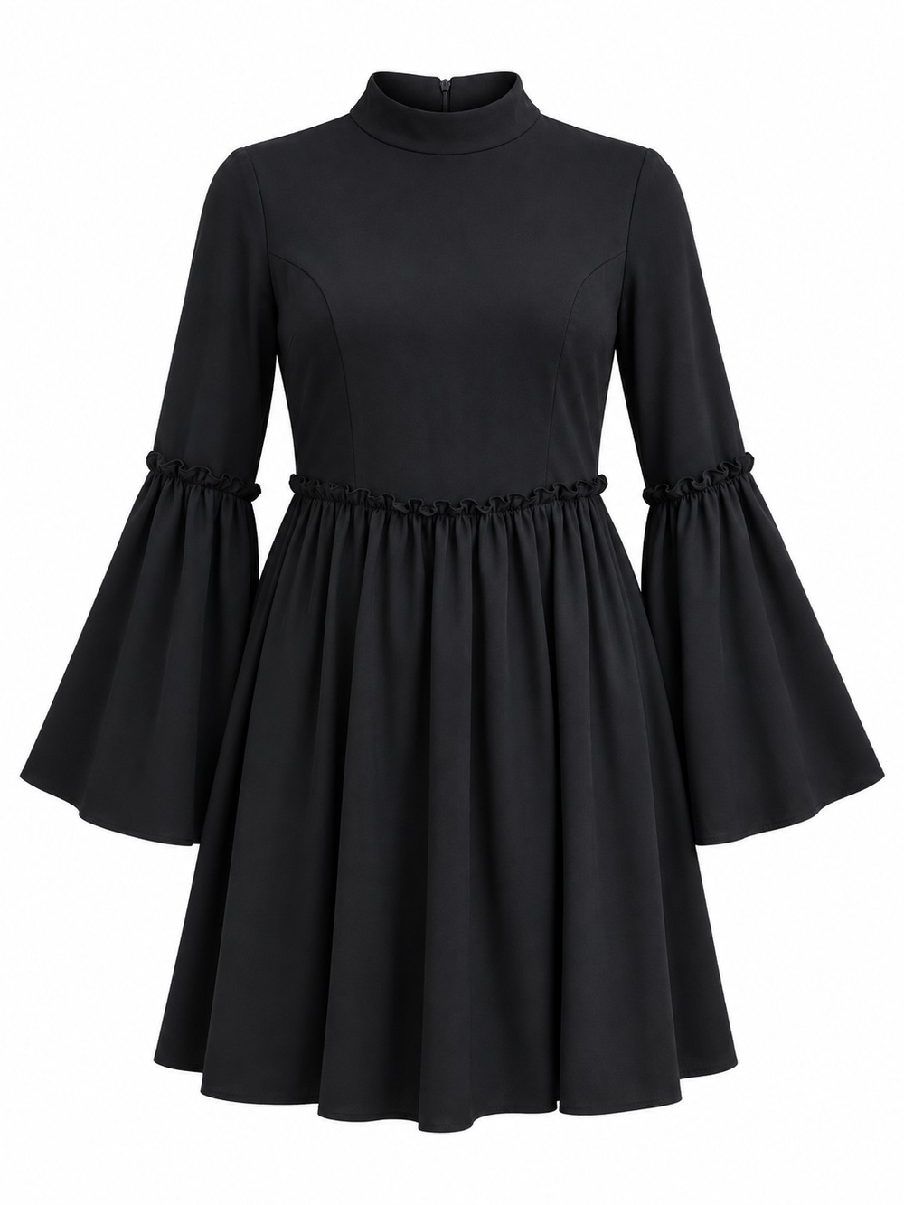 LULUS | Black Bell Sleeve Ruffle Lined Mini Dress Goth Witchy Victorian | M